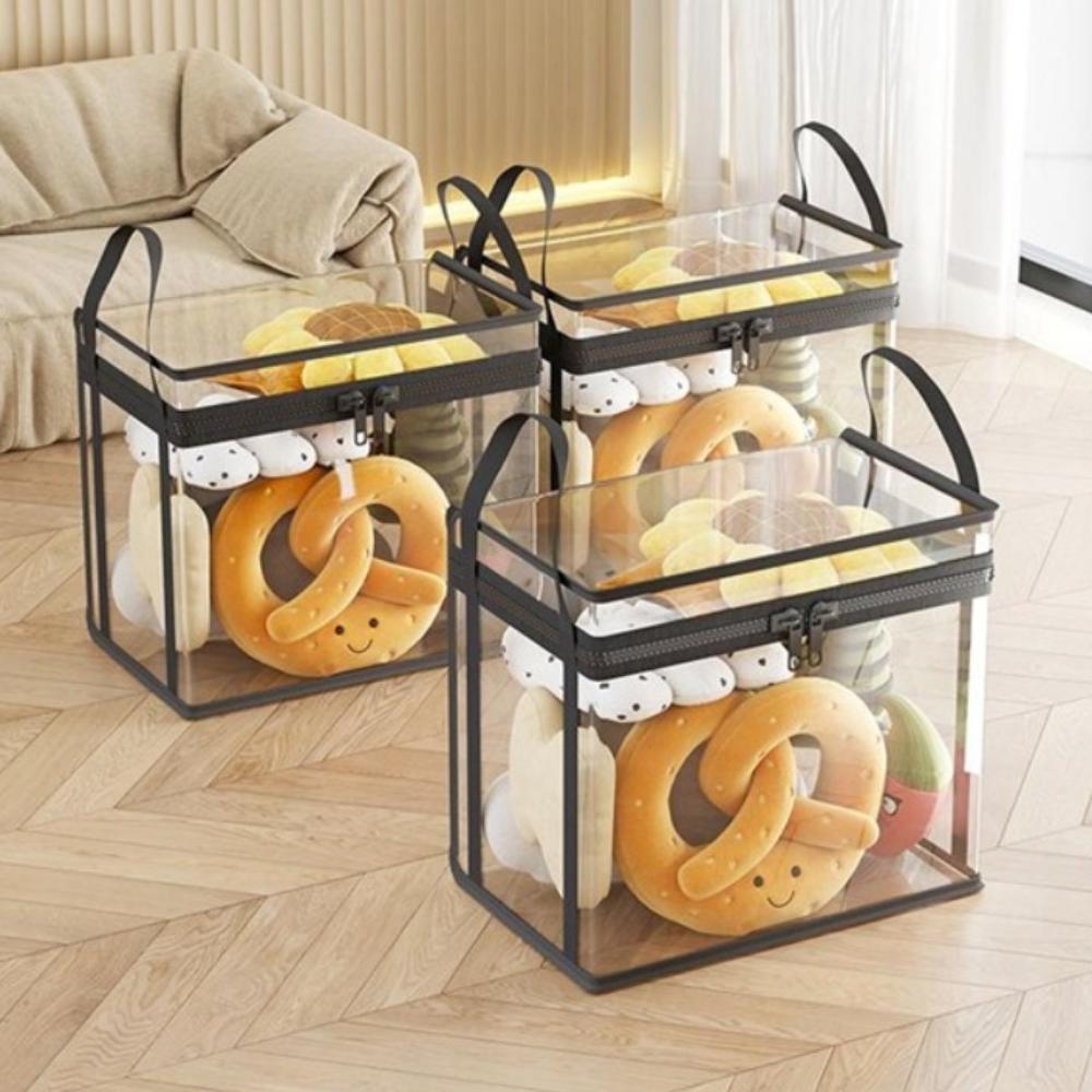 Large Capacity Stuffed Toy Storage Box Clear PVC Doll Organizing Bag Folding Basket Multifunctional Organizer