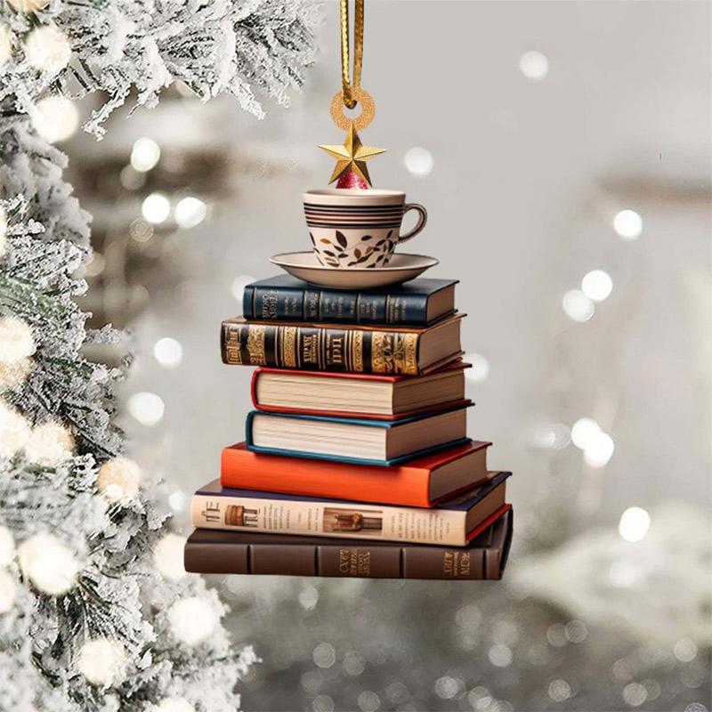 New 2D Christmas Tree Ornament Acrylic Flat Printing Book Pendant Creative Christmas Tree Car Hanging Pendant Holiday Home Decor
