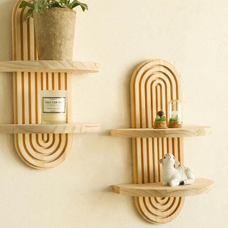 Elegant Wooden Arched Floating Shelf Decorative Rainbow Arch Books Storage Display Rack Bedroom Wall Decoration