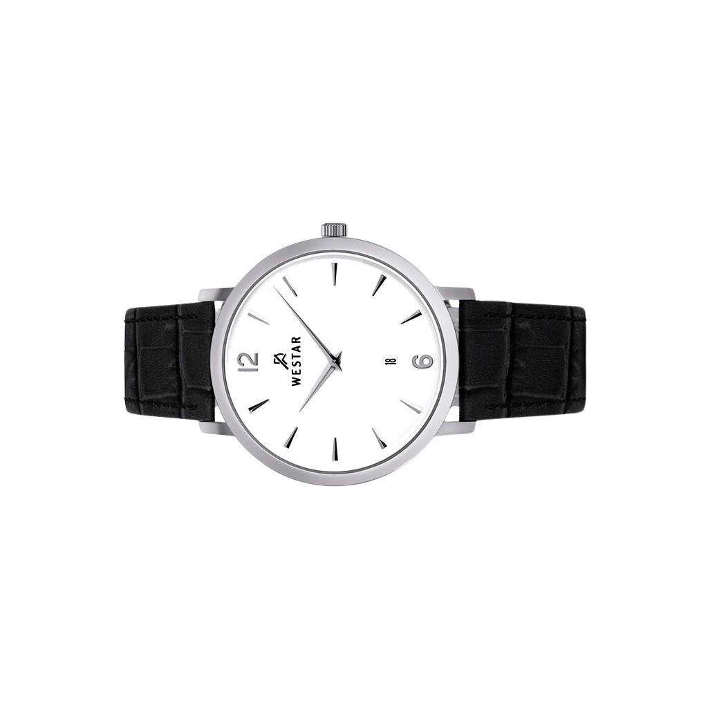 Westar Profile Leather Strap White Dial Quartz 50219STN101 Mens Watch