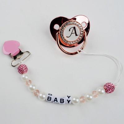1 pieza de cadena con Clip para chupete de bebé, nueva cadena anticaída de cristal de arcilla para bebé, niño y niña, cadena con Clip para pezones, artículos para bebé