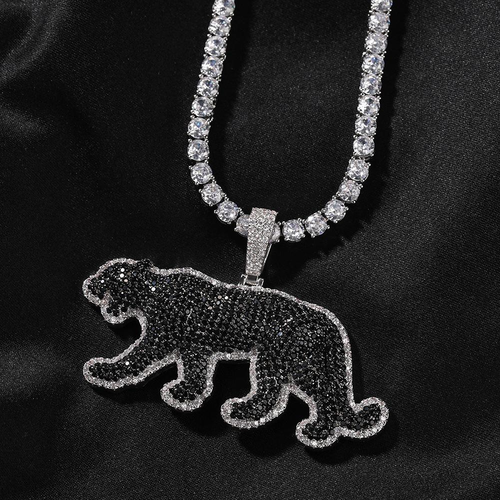 Black Diamond Leopard Pendant Necklace Accessories Male American Hip Hop Copper Animal Necklace