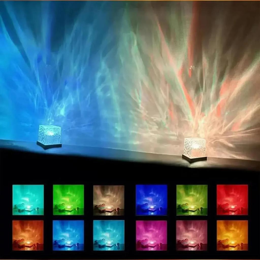 Ocean Wave Projektör Işığı 16 Renk Gece Yarısı Aura Aurora Parıltılı Lamba Ev Ofis Bar Restoran Sualtı Projektör Gece Işığı