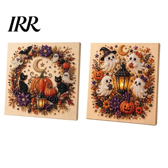 Handmade Holiday Gift Ideas Halloween Faux Pearl Art DIY Kit, Spooky Cute 3D Beads Painting Crafts, Unique Party Favors Gothic Ghost Pumpkin Cat Crow