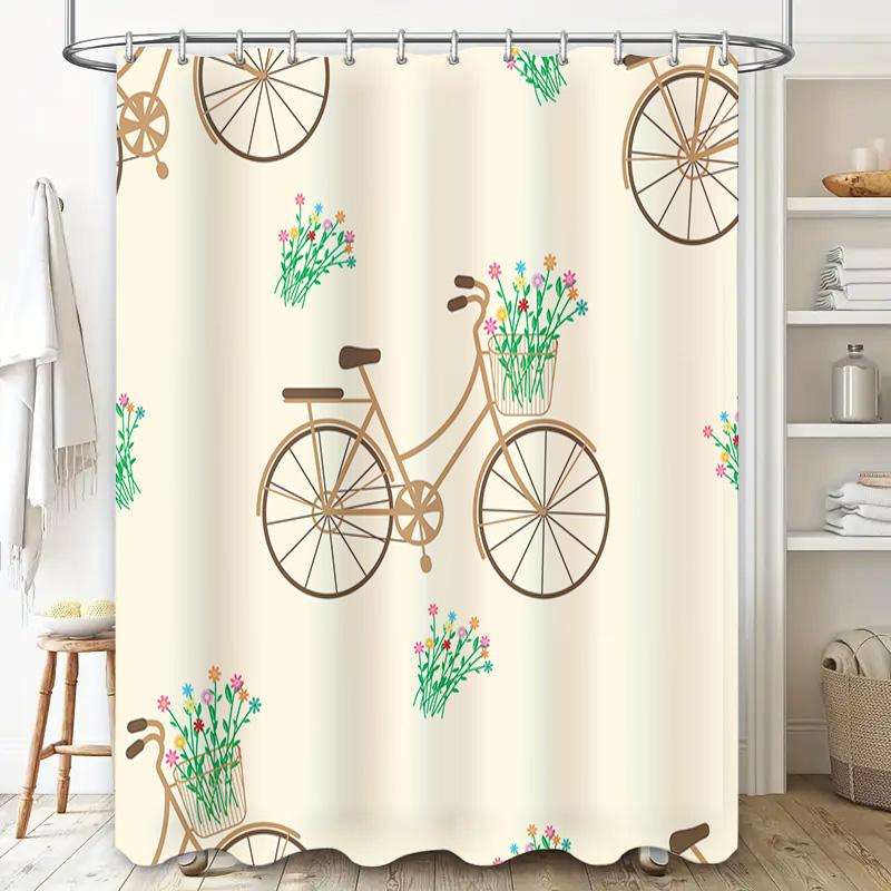 Creative Floral Bicycle Shower Curtain Home Decor For Bathroom Various Sizes Available (White)