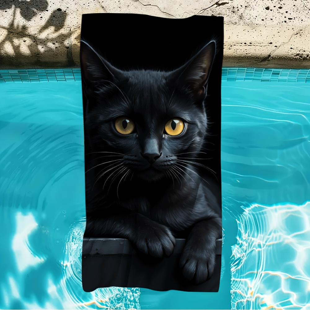 

Vibrant Black Cat Beach Towel, Yellow Eyes Art Print Quick-Dry Sand-Free Microfiber Bath Towels for Travel, Swim and Camping W30*H60(CM)