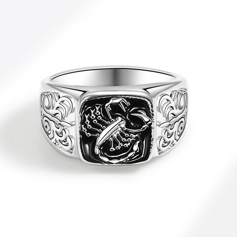 Creative Scorpio Relief Men Ring 925 Silver Poison Scorpion Design Anniversary Band Jewelry Gift For Him