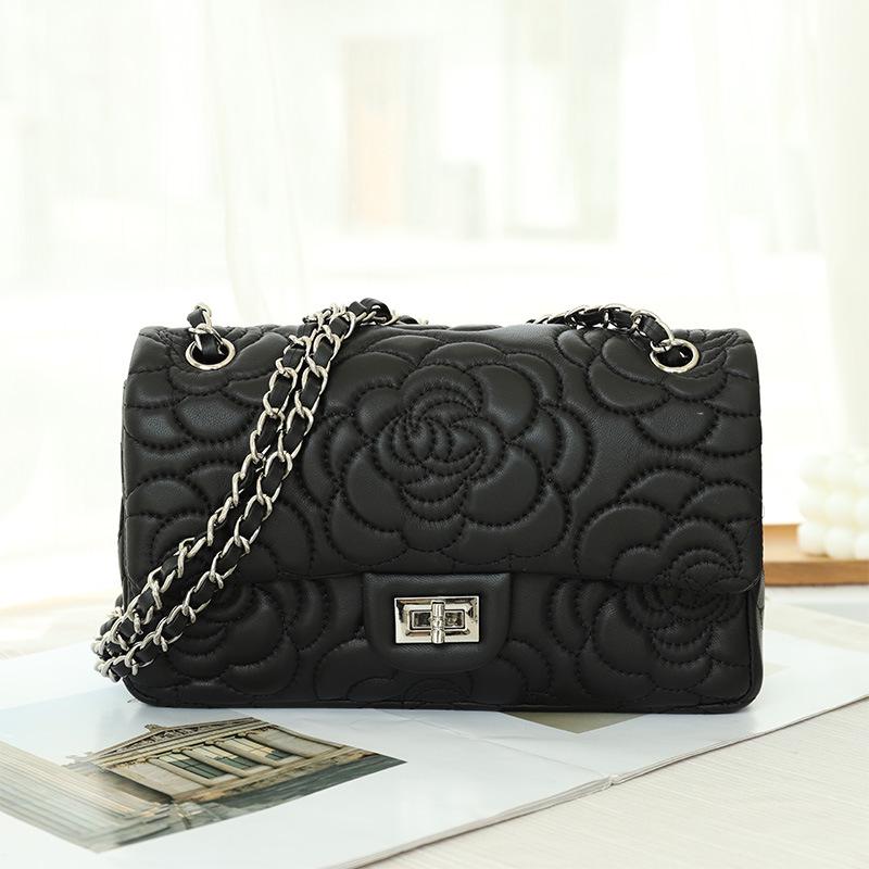 2025 Lambskin Camellia Diamond Quilted Coco Style Women's Crossbody Chain Bag
