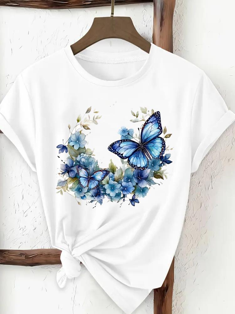 Sweet Flower 90s Print Trend Ladies Popular Casual Round Neck Women Fashion Graphic Short Sleeve T-shirts Fashion Clothing