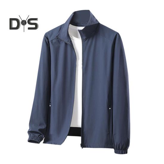 

Мужская и женская солнцезащитная куртка с воротником-стойкой и длинным рукавом, однотонная застежка-молния, солнцезащитная одежда из ледяного шелка L серый/синий