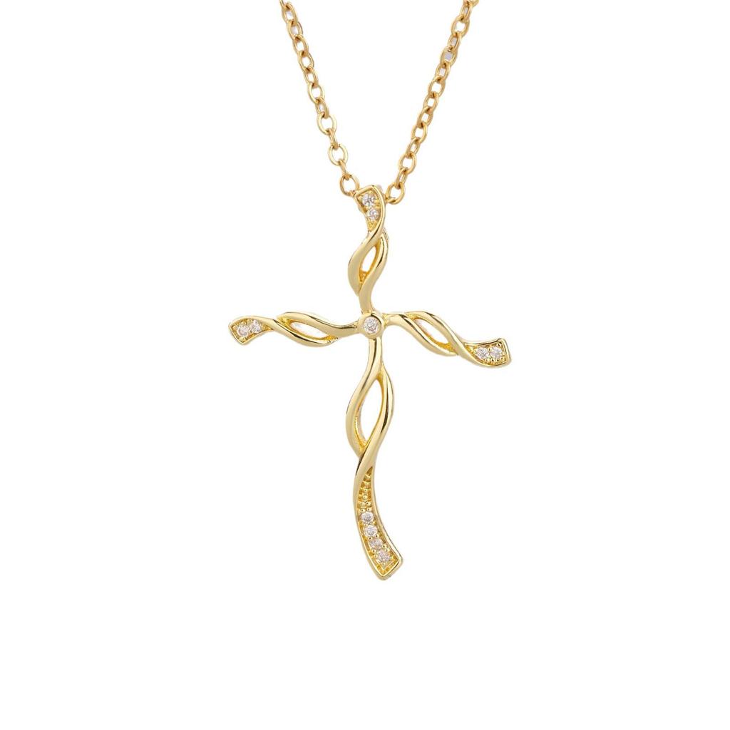 Elegant Gold Cross Pendant Necklace - Non-Fading Christmas Gift Clavicle Chain