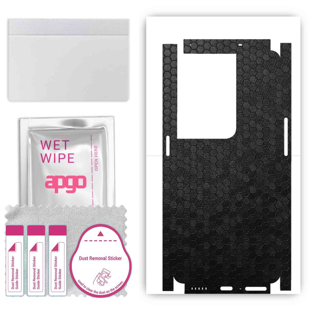 apgo Protective Skin Sticker for the back+sides compatible with Oppo Reno8 Pro+, Full Wrap Film, Foil, Vinyl - Pattern Black Honeycomb