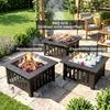 Fire Bowl made of Steel Fire Pit with Spark Guard Poker for Outdoor BBQ Camping 67x67x47cm Black