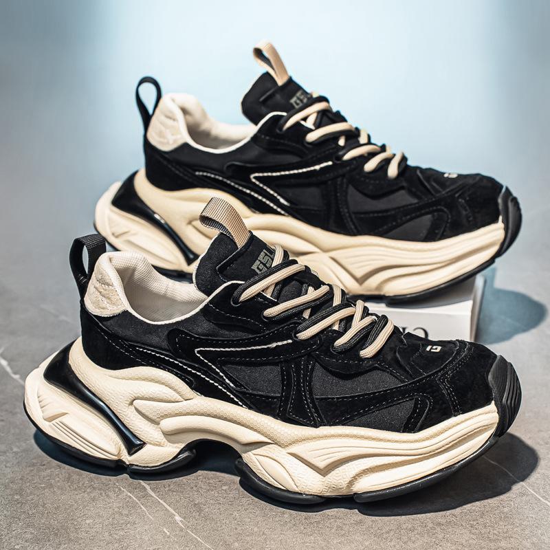 Trendy Brand High-end Light Luxury Men's Shoes Autumn Men's Thick-soled Heightening Sports Shoes Casual Student Leather Dad Shoes