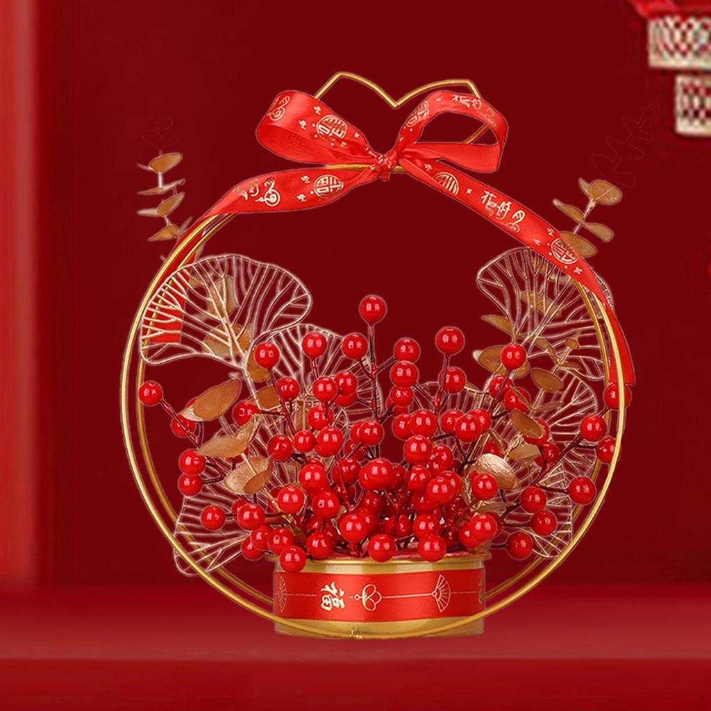 Fake Flower Blessing Bucket Desktop Ornament Chinese Year Decoration Spring Festival Decor for