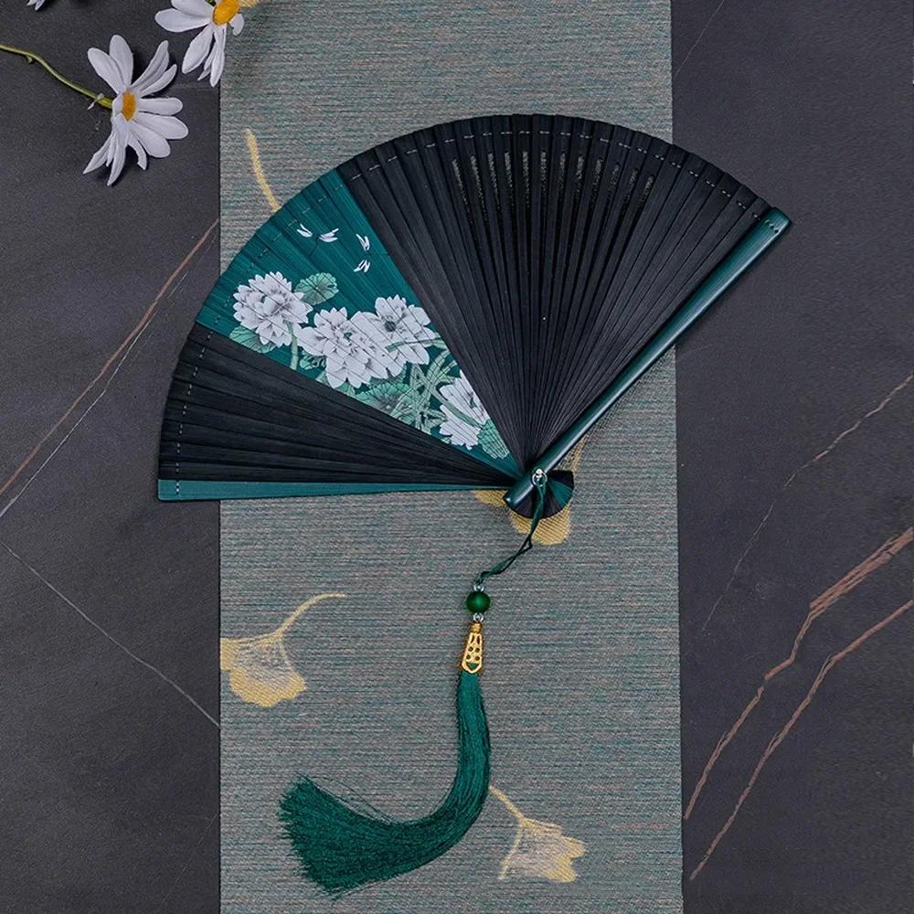 Chinese Style Japanese Classical Folding Fan Black Ancient Style Women's Folding Fan Portable Handmade Hand Fans Home Decoration