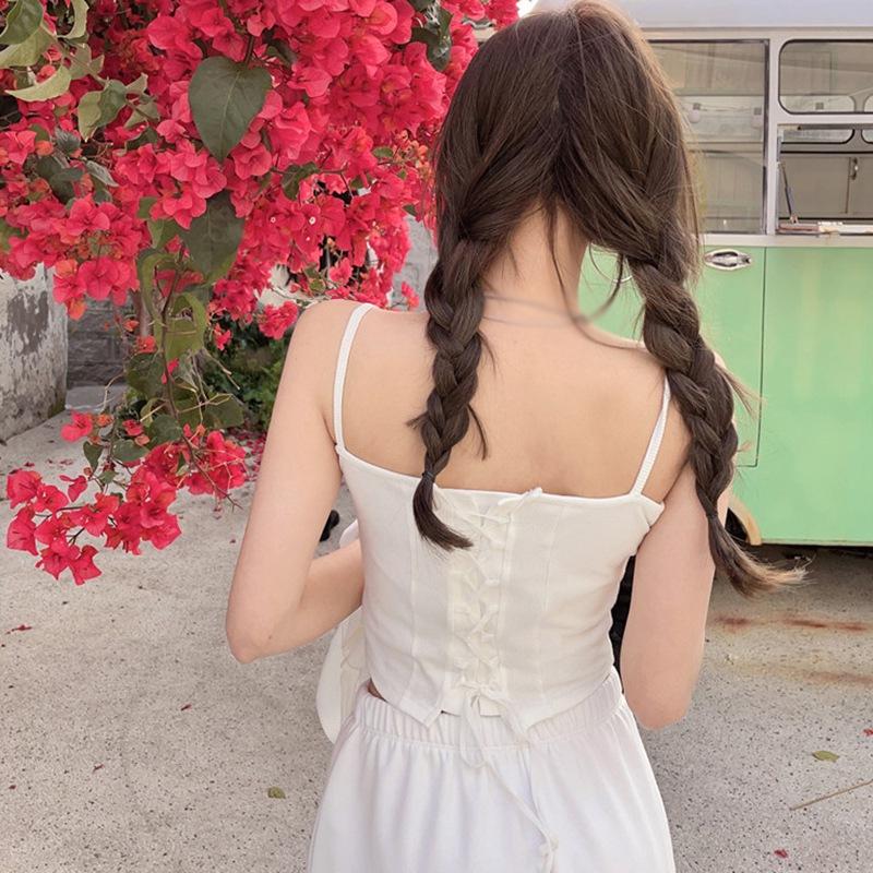 Summer Camisole Women's Outer Wear Vest With Rope Design Short Sleeveless Knitted Tank Top