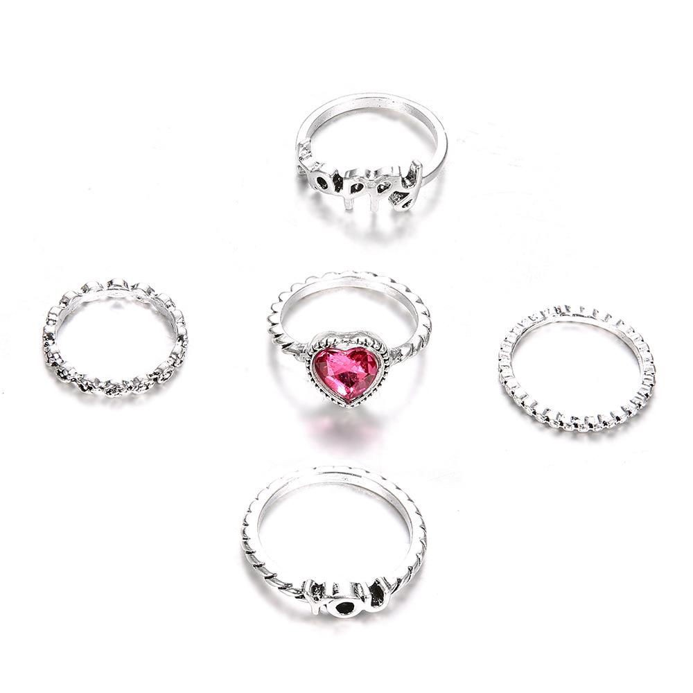 Ring, Letter Happy You Love Diamond Set 5 Piece Joint Ring