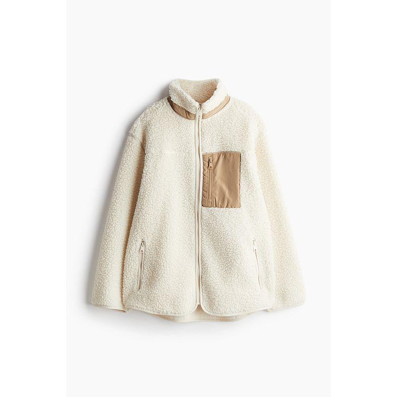 

HM Женская одежда Короткое пальто Лето Повседневное Теплое Рождество На молнии Тедди Вельветовый кардиган 1239565 Cream color 155/80