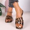 New spring one-word strap empty women's stiletto slippers bow with leopard print sexy printed high-heeled sandals