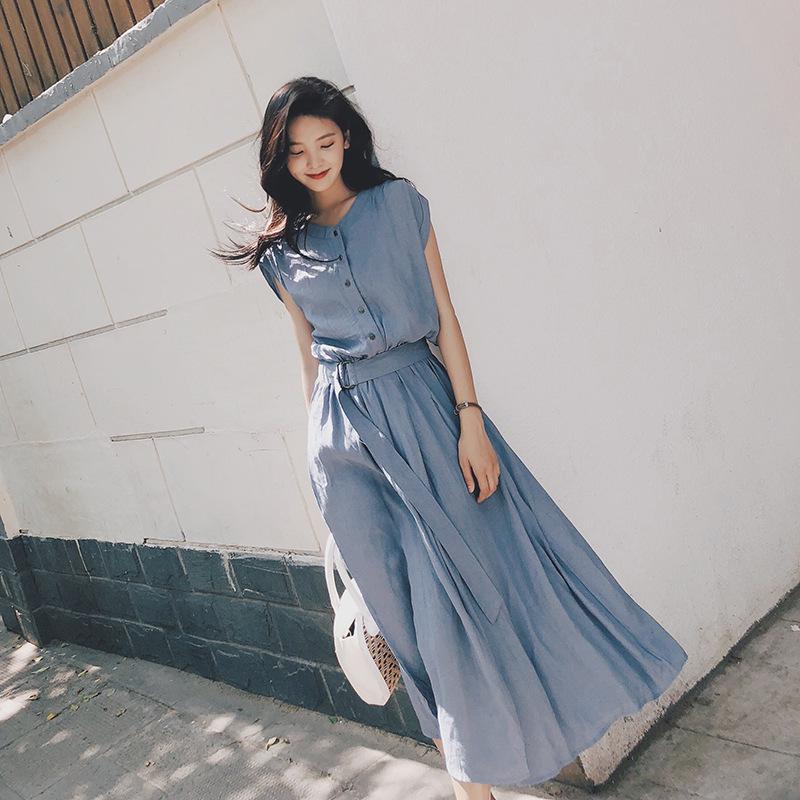 

Korean Style Chiffon Dress for Women - Summer 2025 French Fairy Knee-Length Skirt L