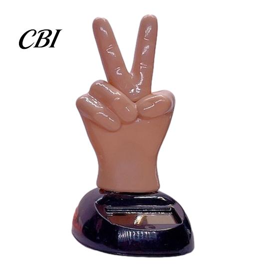 Three Skin Color Car Toy Solar Powered Finger Shaking Decor, Creative Dashboard Ornament, Battery Free Swinging Figurine for Desk Office, Cute