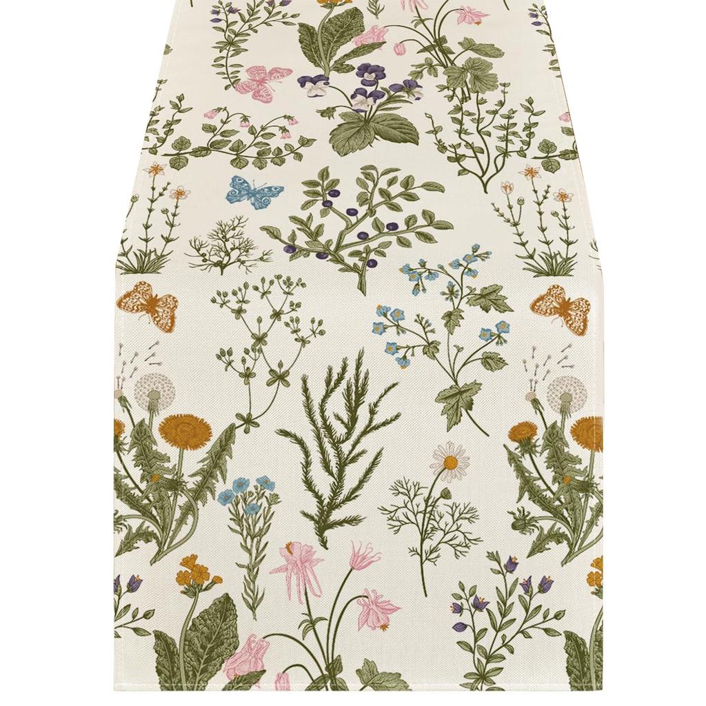 Spring Floral Linen Table Runner Decorative Dining Table Cover For Seasonal Home Decor