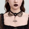 Palace Style Black Lace Clavicle Necklace with Retro Crystal Beads and Tassels
