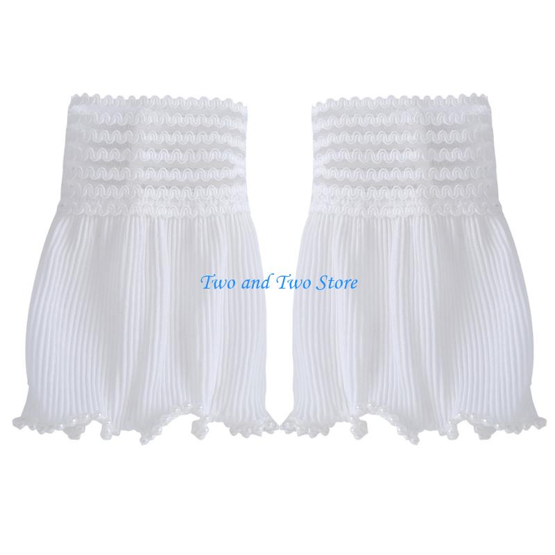 HX6F Elegant Ruffle Lace Arm Covers Elastic Wrist Cuffs Decorative Faux Sleeves for Women Formal and Casual Outfit Upgrades белый
