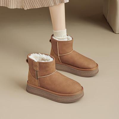 Augustus Snow Boots Women's 2025 New Winter Plush Platform Outdoor Cotton Shoes One Pedal Fluffy Short Boots