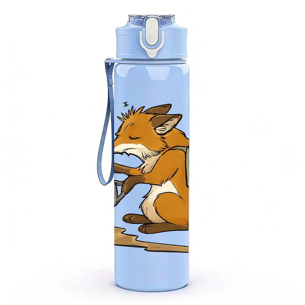 1PC Fox Digging Hole Cartoon 750ml Color Plastic Sports Water Bottle Leakproof Flip Straw Lid Suitable for Sports Office Home Use