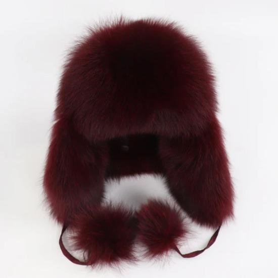 On Sale Real Fox Fur Women's Russian Ushanka Aviator Trapper Snow Skiing Hats Caps Earflap Winter Ladies Fox Fur Bomber Hat