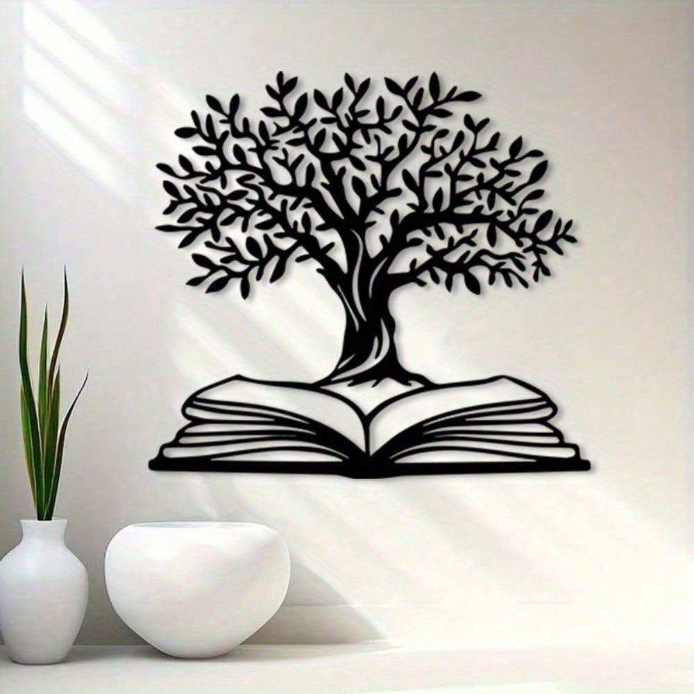 Metal Wall Art Tree of Life Rust Resistant Library Study Gift for Book Lovers Holiday Decor