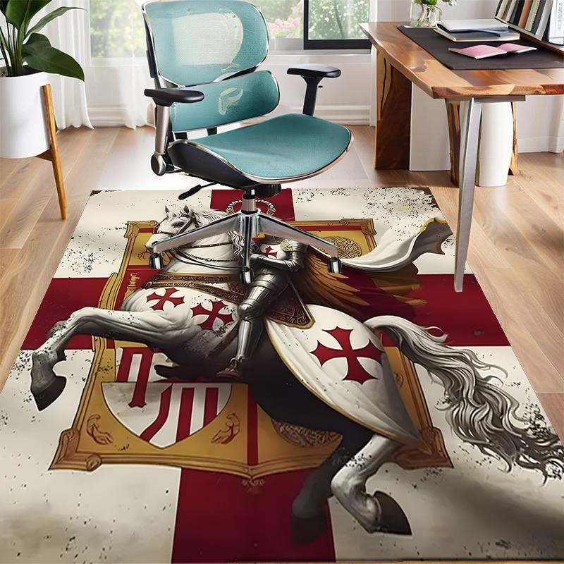 Cross Templars Knight Polyester Carpet, Soft Indoor Mat for Office Chair, Living Room, Computer Desk - Decorative Home Office Rug Design