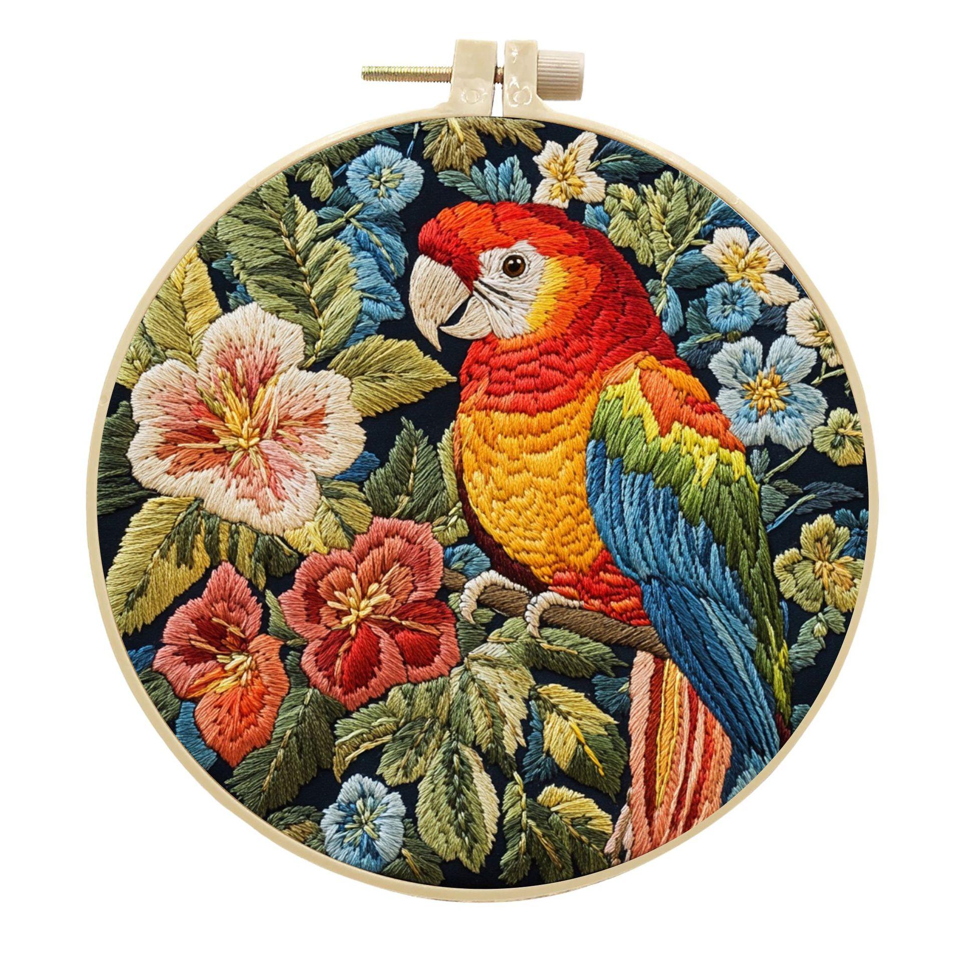 

1 шт. Набор для вышивания «Попугай и цветы», сделай сам, тканевый набор для рукоделия 15cm