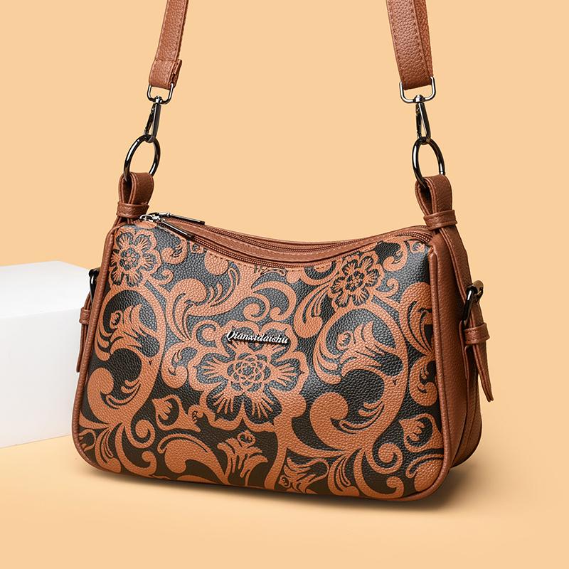 Elegante Borsa a Spalla in Ecopelle con Motivo Floreale per Donna Borsa a Tracolla Ispirata al Vintage