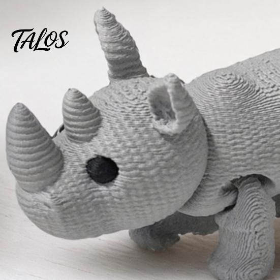 Smooth Edge Rhino Model 3D Printed Knitted Rhinoceros Figurine, Mini Fidget Toy with Collectible Statue Movable Joints, Wild Animal Figure for