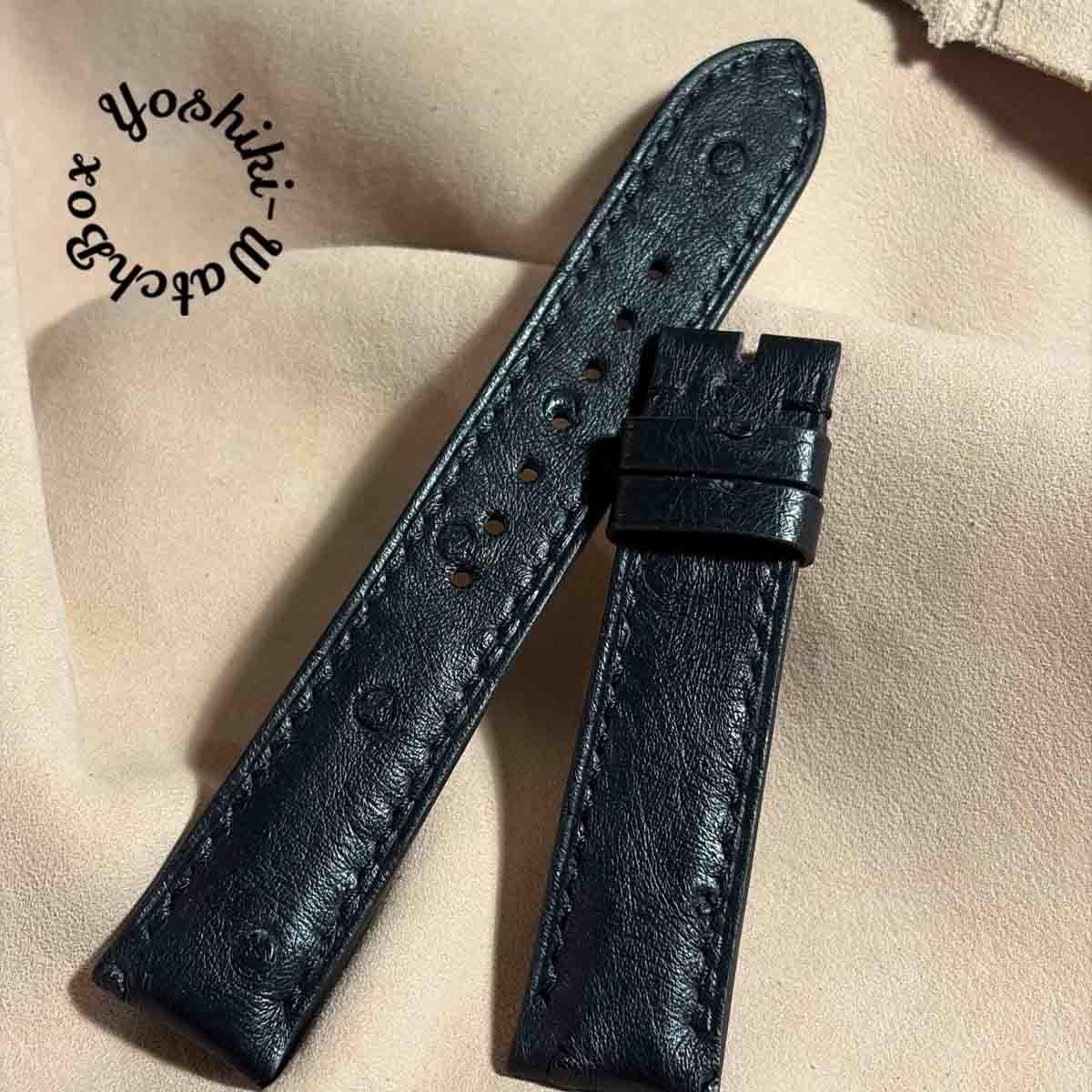 Used ost-455 Ostrich leather watch strap black (lug width 20mm - buckle width 18mm)