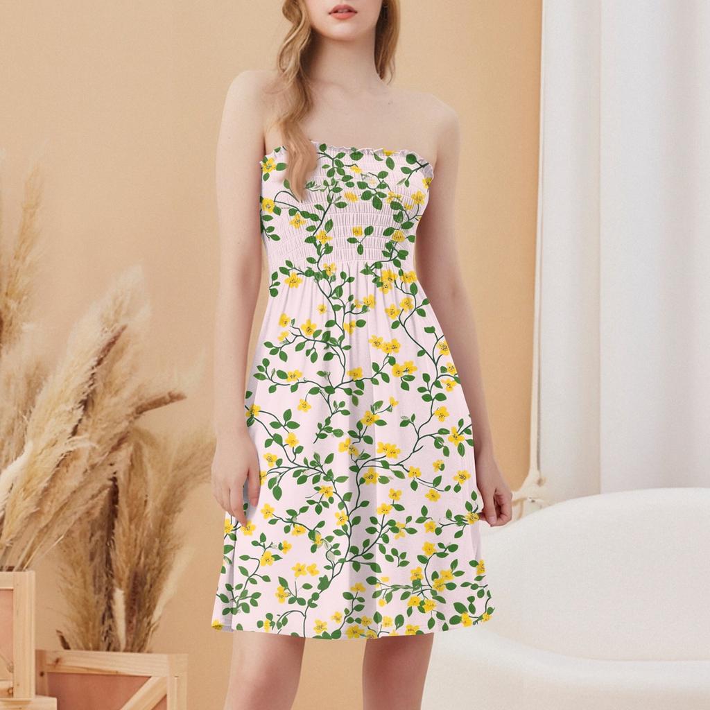 Fashionable Women's Casual Tube Top Print Sleeveless Dress