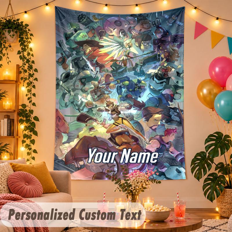 Overwatch Personalized Wall Tapestry Custom Name Text Polyester Hanging Decor Home Room