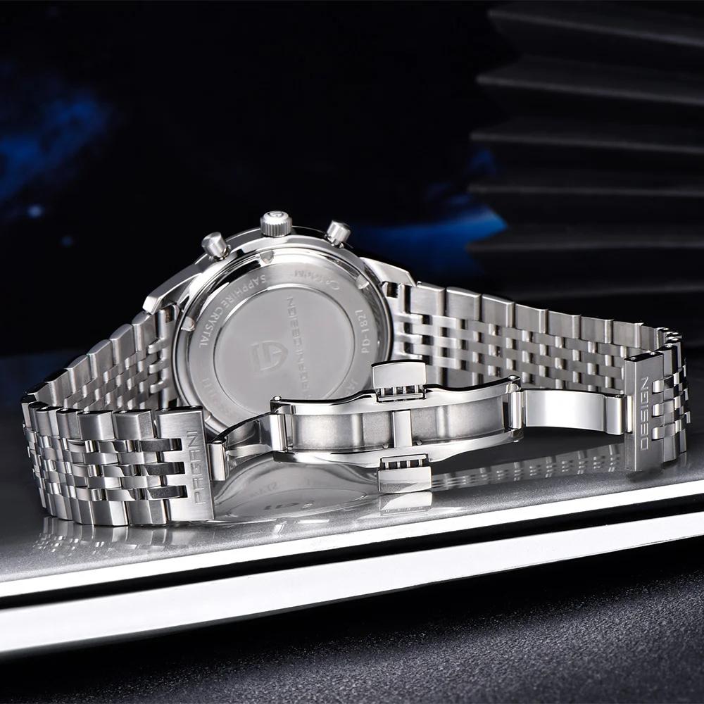PAGANI DESIGN PD1827Newest 41mm Men Quartz Watches Japan TMI VK63 Vintage Five Bead Chain Strap Waterproof Luminous Reloj Hombre