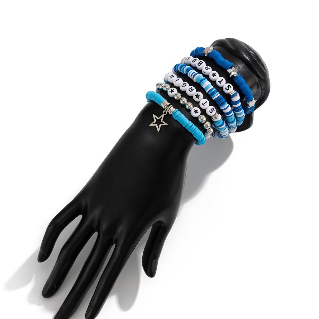 Creative Color-Block Alphabet Clay Stretch Bracelet-Stackable CCB Star Pendant Hand Jewelry Cute Daily Accessory for Fashion Lovers