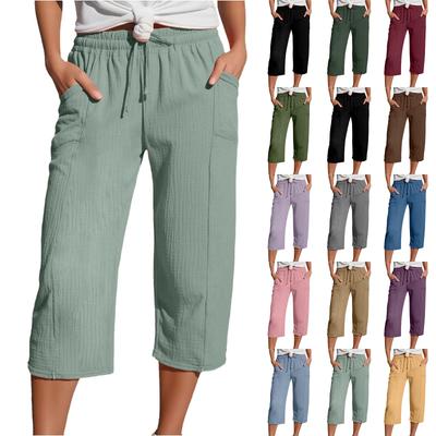 Women's Summer 3/4 Trousers  Summer Trousers With Pockets Causal Loose Trousers Fabric Trousers Sport Leisure Beach Trousers