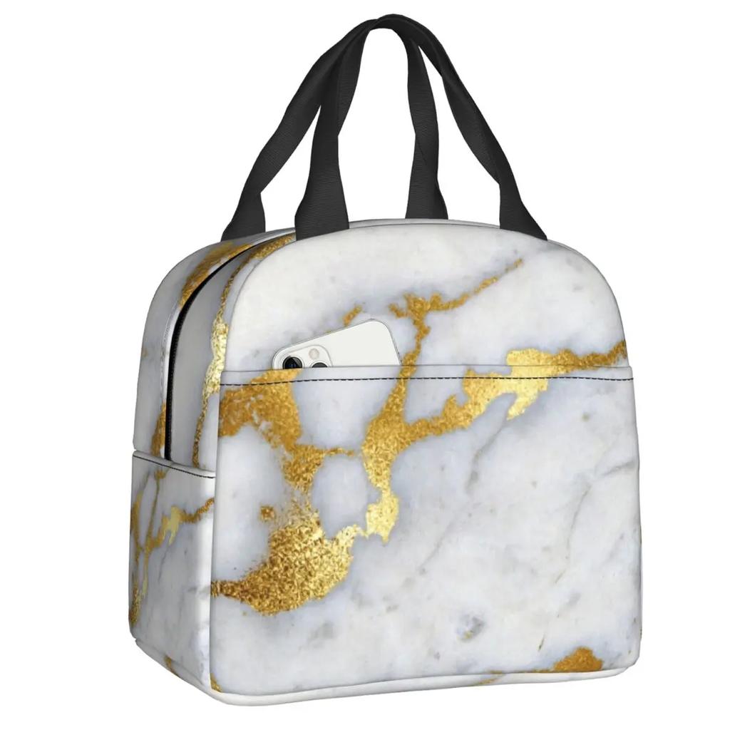 Marmor Grau Kupfer Schwarz Gold Isolierte Lunchtaschen für Frauen Abstraktes Muster Kühltasche Thermische Lebensmittel Lunchbox Kinder Schule Kinder