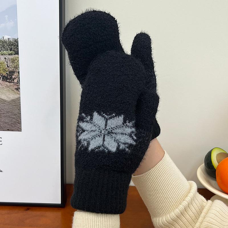 1Pair Snowflake Style Fashion Women Winter Gloves Insulated Extra Warm Fingerless Mittens
