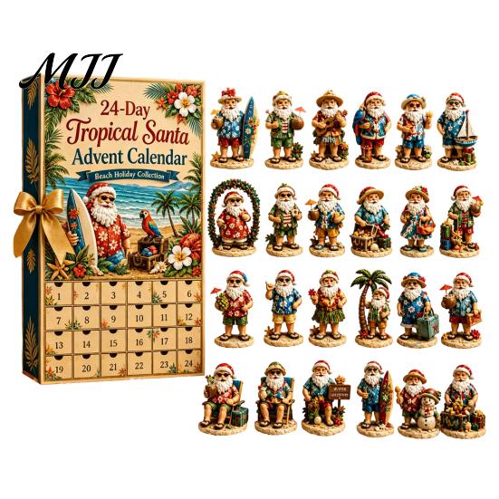 Christmas Advent Calendar 2026 Summer Beach Santa Calendar, 24-Day Acrylic Ornament Set with Tropical Tree Hanging Decor Surfing Figures,