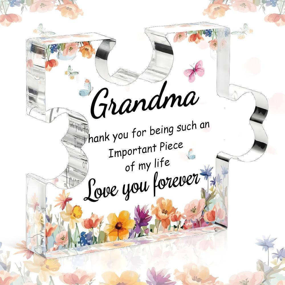 1 szt. Akrylowa Tabliczka z Puzzle dla Babci - Serdeczny Prezent na Urodziny, Dzień Matki, Boże Narodzenie - Wygrawerowana Wiadomość "Babciu, Kocham Cię na Zawsze"