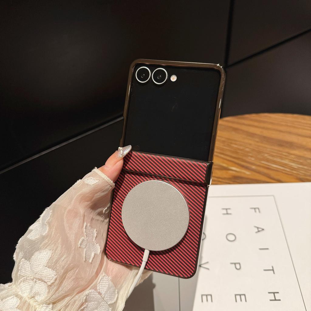 Phone Case for Samsung Z Flip 7 Fe 6 5 4 3 Flip7 Carbon Fiber Magnetic Electroplated with Hinge Protective Cover Slim Stylish