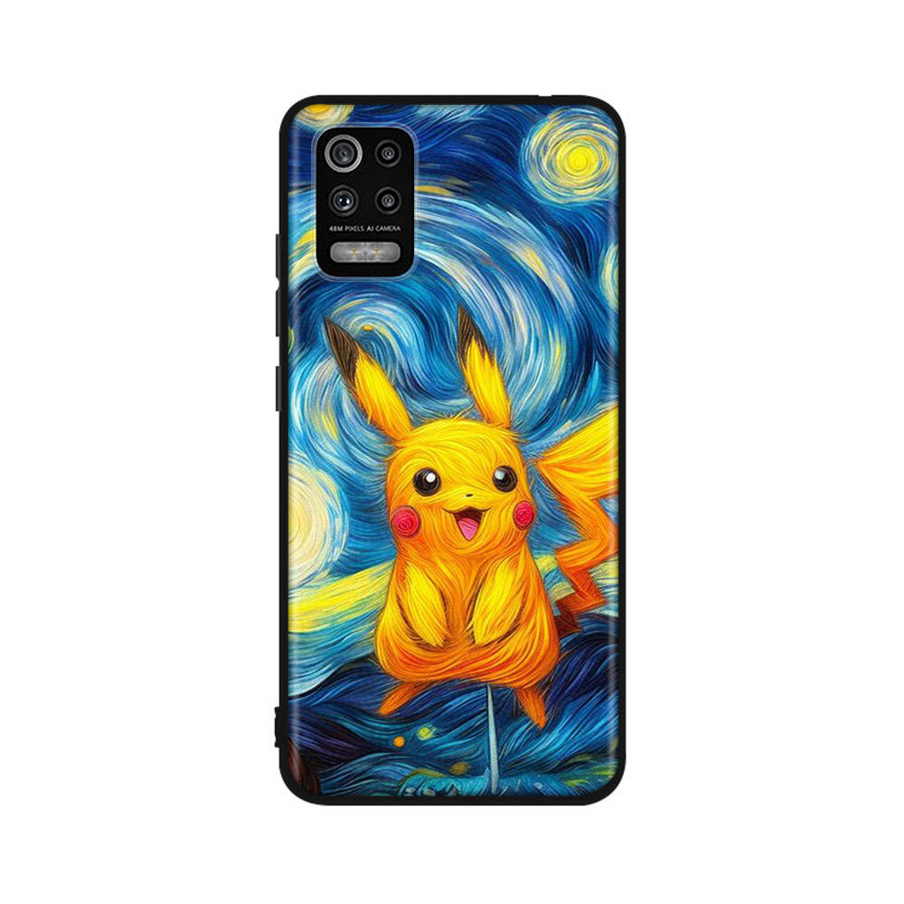 CT56 Pikachu Hülle für iPhone 16 15 Plus 14 13 12 11 Pro 8 7 6S 6 SE 5S X XR XS Max Realme C30 C33 C31 9I Huawei P30 Schwarze Sofe-Hülle