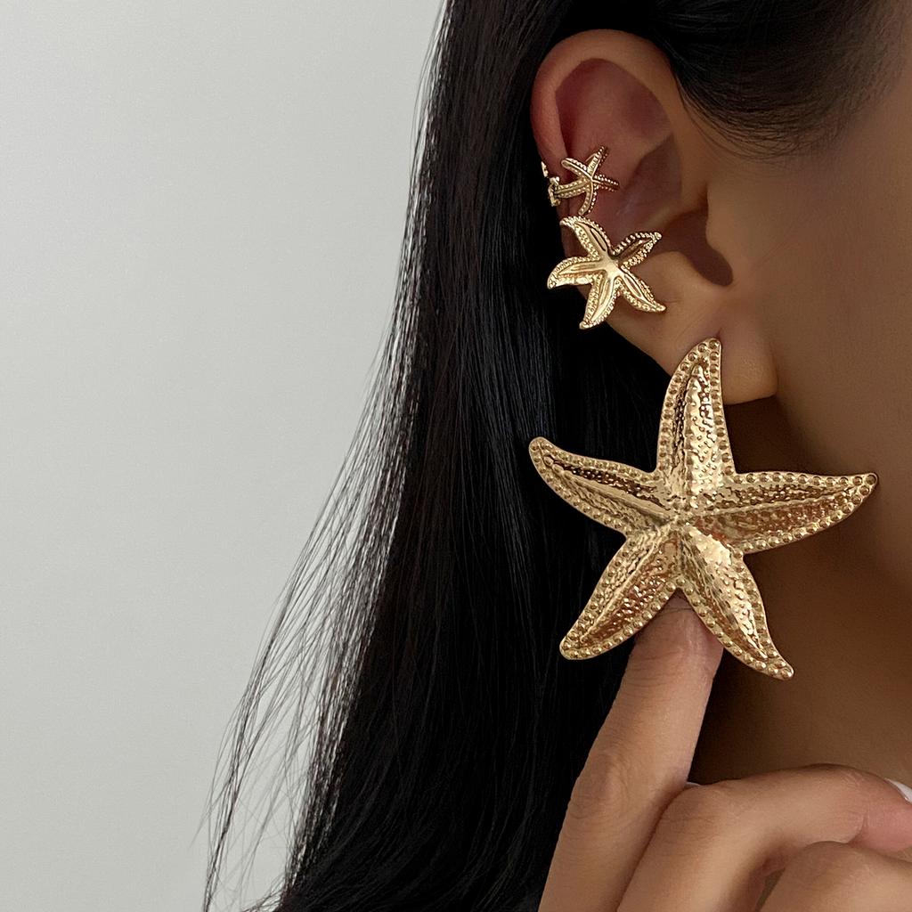 Ingemark 4Pcs Bohemian Exaggerated Large Starfish Stud Earrings for Women Trendy Creative Party Beach Earring Charm Jewelry Gift